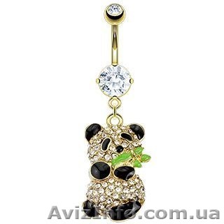 Пирсинг в пупок панда. С фианитами. Под золото - <ro>Изображение</ro><ru>Изображение</ru> #1, <ru>Объявление</ru> #990681