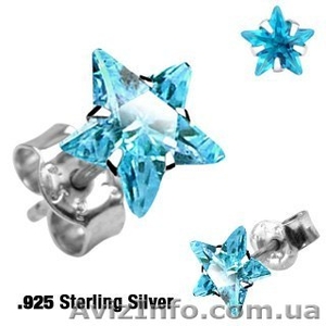 Серьги из серебра 925 пробы с синим фианитом в форме звезды - <ro>Изображение</ro><ru>Изображение</ru> #1, <ru>Объявление</ru> #990685
