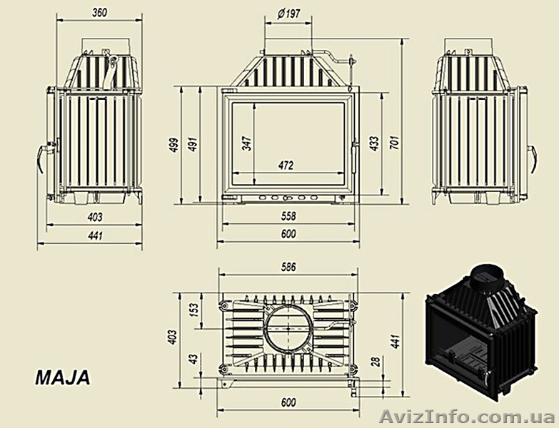 Чугунная каминная топка Kratki Maja (12 кВт) - <ro>Изображение</ro><ru>Изображение</ru> #2, <ru>Объявление</ru> #891080